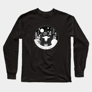 Black and White Abstract Cow Long Sleeve T-Shirt